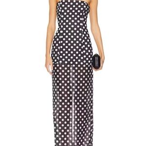 Strapless Black Polka Dot Maxi Dress
